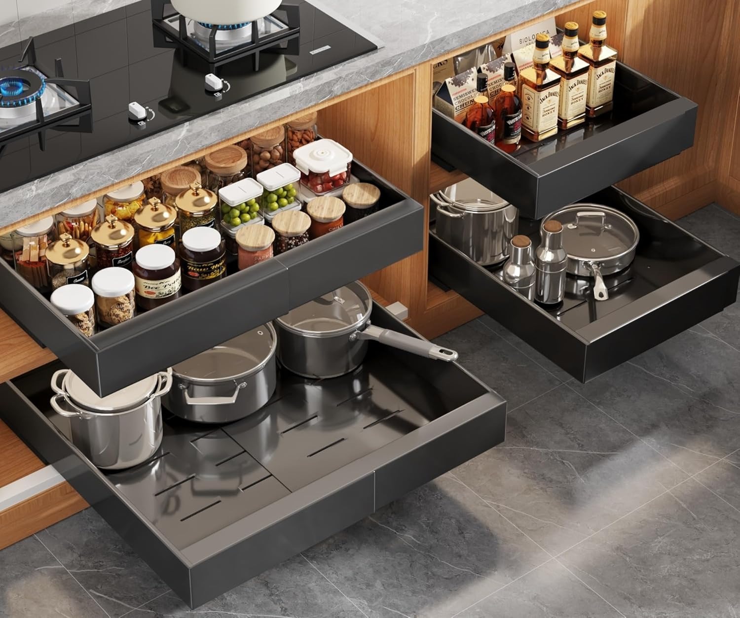 Drawer Slide Pair - Expandable Pull Out Cabinet Organizer for