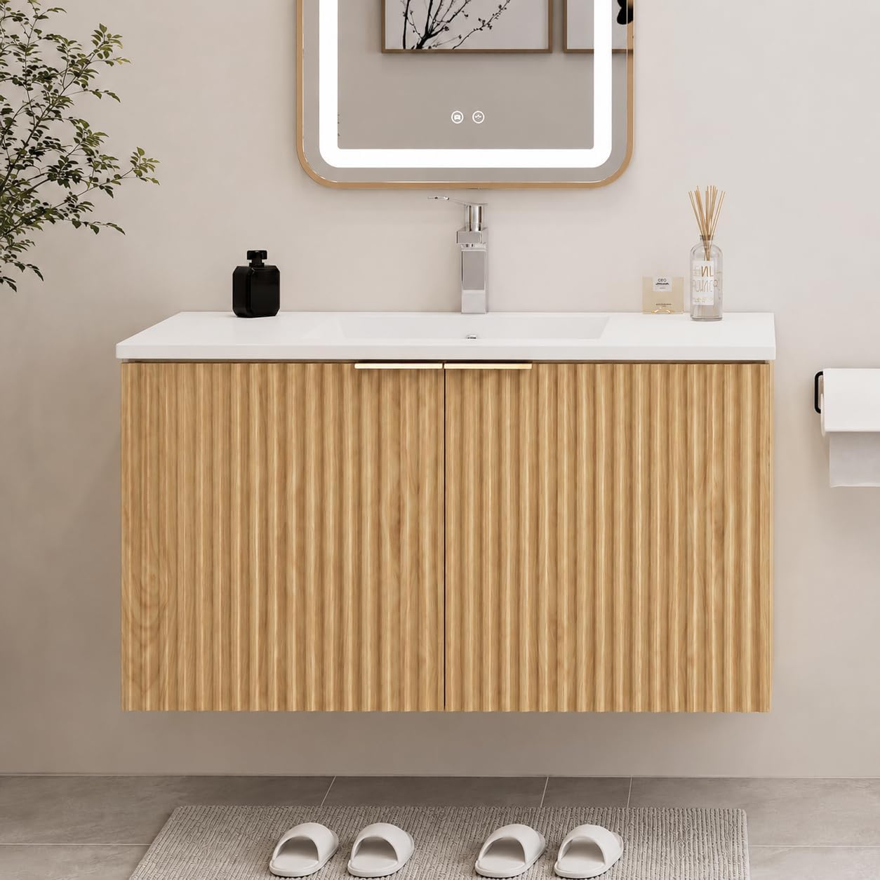 Modern Floating Bathroom Vanit - Soft Close Hinge 评论和价格