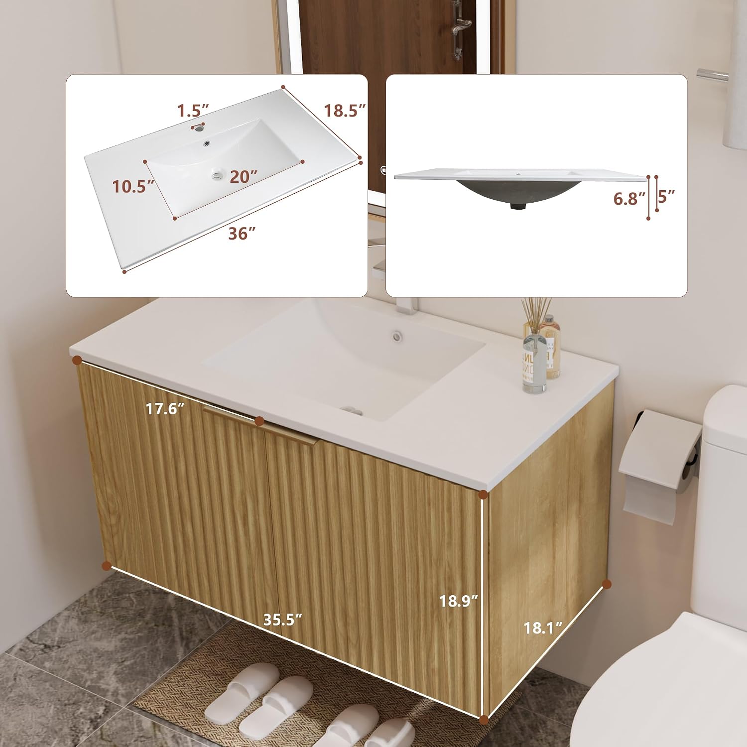 Modern Floating Bathroom Vanit - Soft Close Hinge 评论和价格