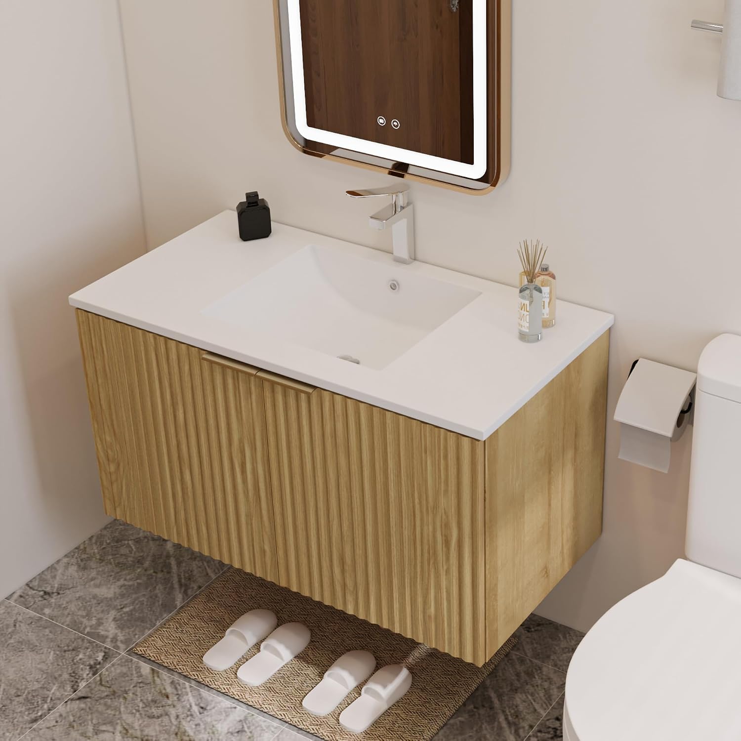 Modern Floating Bathroom Vanit - Soft Close Hinge 评论和价格