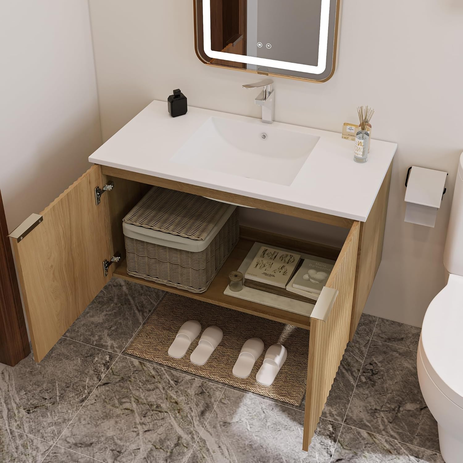 Modern Floating Bathroom Vanit - Soft Close Hinge 评论和价格