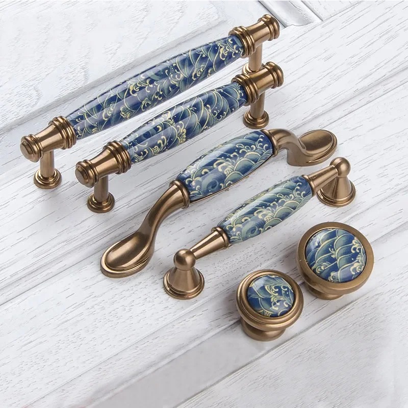 Modern Vintage Blue Wave Ceram - Furniture Hardware Knobs 评论和价格